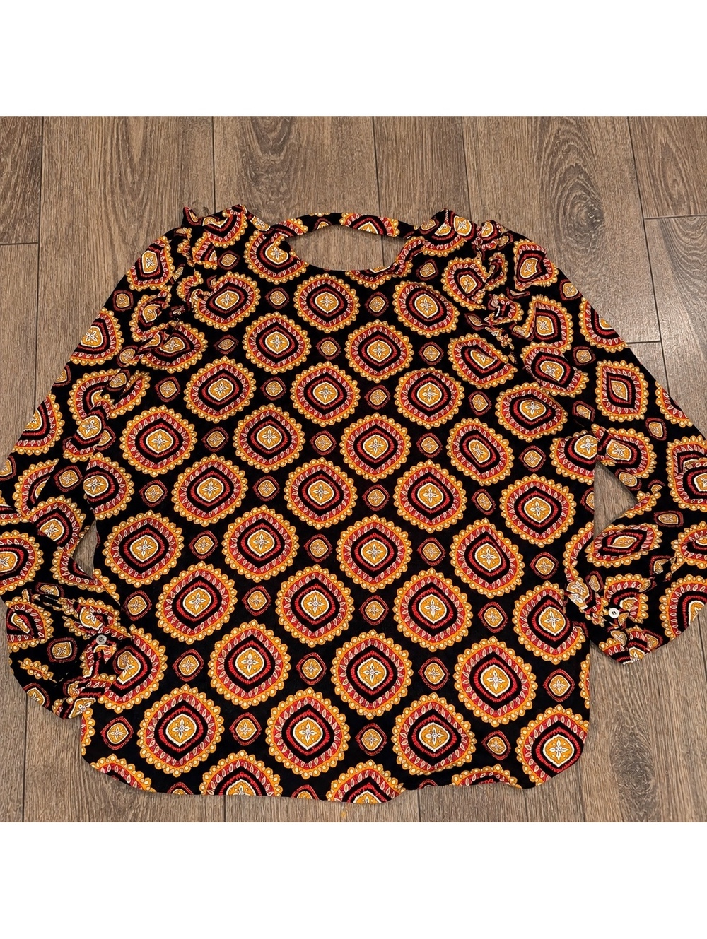 LOFT Long Sleeve Blouse with Orange and Yellow Pattern